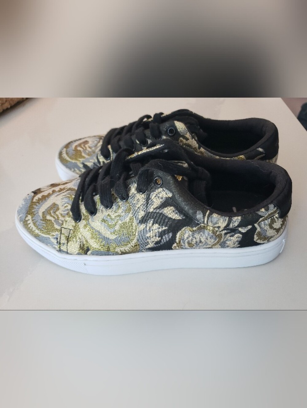 Isaac Mizrahi Sneakers, Size 9, Metallic Floral Pattern, Used Once